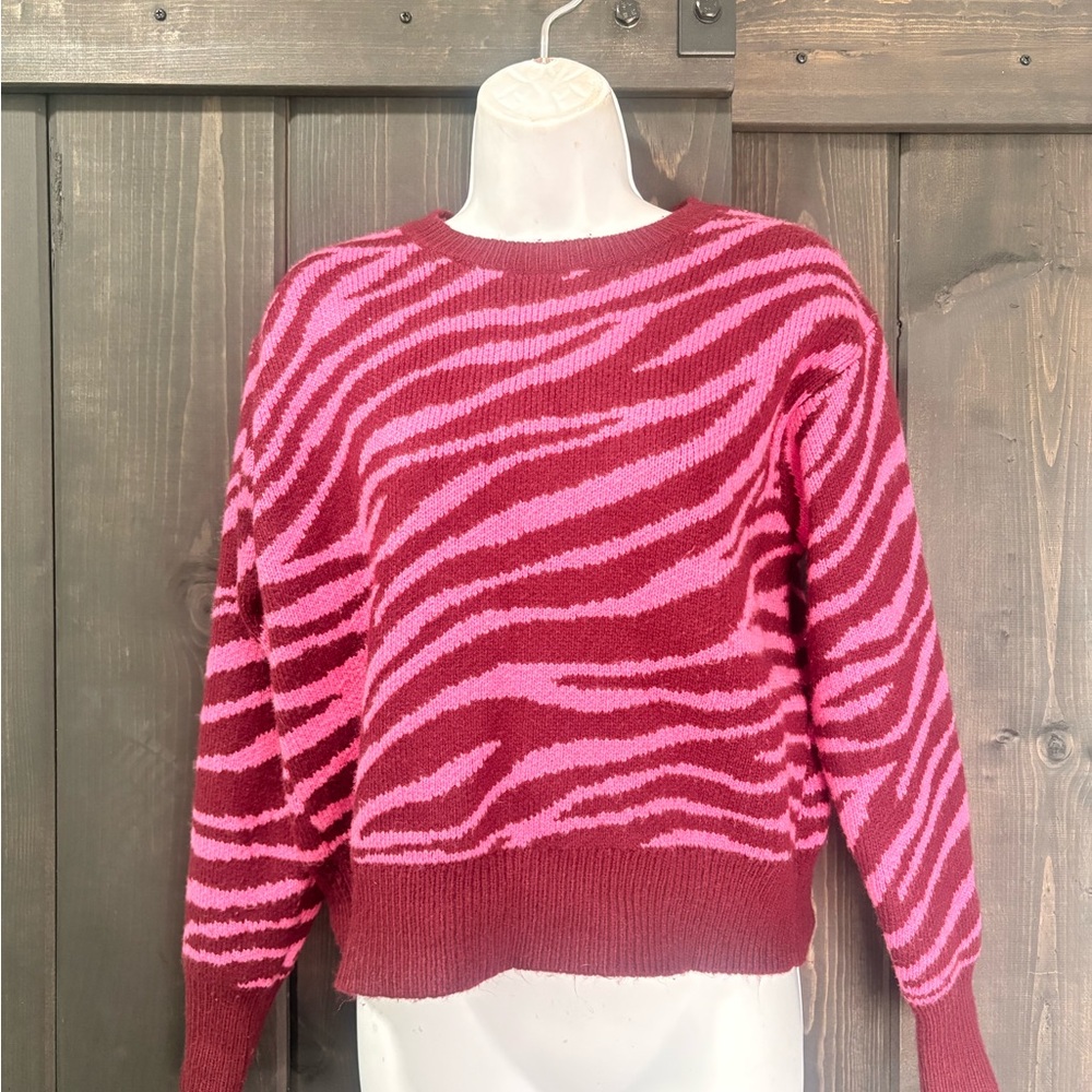 Ann Taylor Ann Taylor pink and burgundy zebra print sweater small